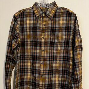 St. John’s Bay Classic Fit Brown, Gray, and Yellow Long Sleeve Flannel - size S
